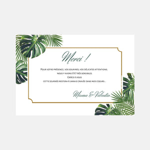 Wedding thank you card with tropical jungle photo
