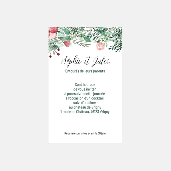 Carton invitation Botanique Fleurie