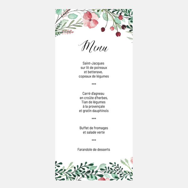 Floral Botanical Wedding Menu