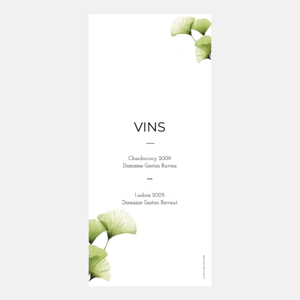 Ginkgo Transparency Wedding Menu