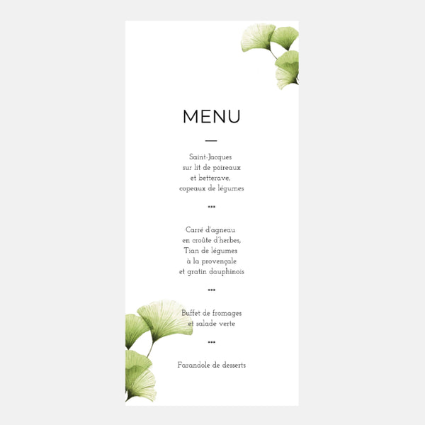 Ginkgo Transparency Wedding Menu