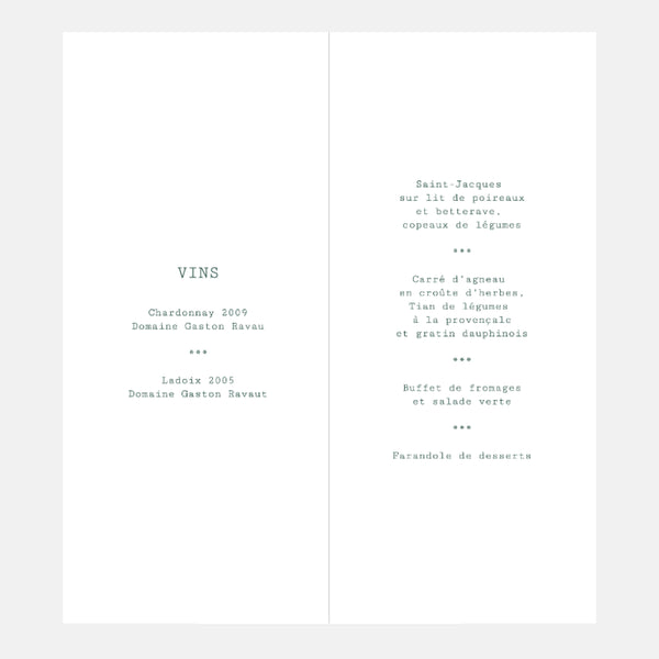 Brindille Wedding Menu