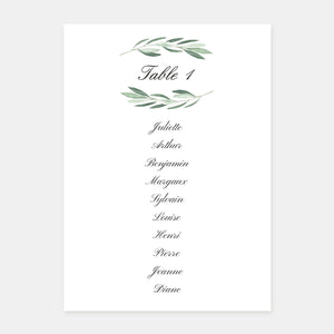 Plan de table de mariage classique feuillages - 5ex