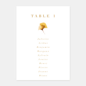 Plan de table de mariage ginko biloba aquarelle - 5ex