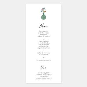 Menu de mariage une fenêtre sur le jardin
