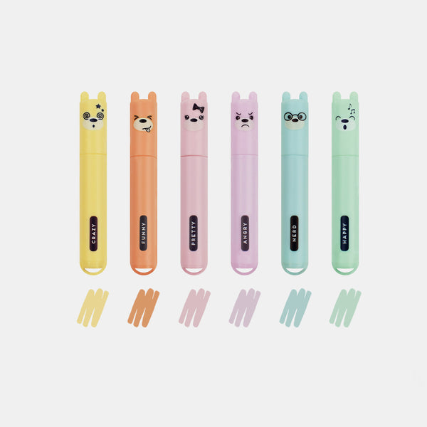 Set mit 6 Pastell-Textmarkern im Teddy-Stil