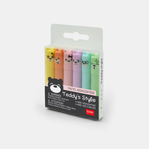 Set mit 6 Pastell-Textmarkern im Teddy-Stil