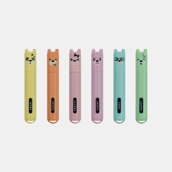Set mit 6 Pastell-Textmarkern im Teddy-Stil