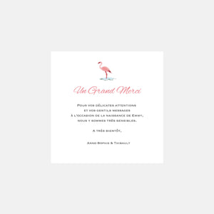 Carte de remerciement naissance Jungle Flamant Rose