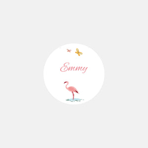 Personalisierte Aufkleber zur Geburt Dschungel-Flamingo