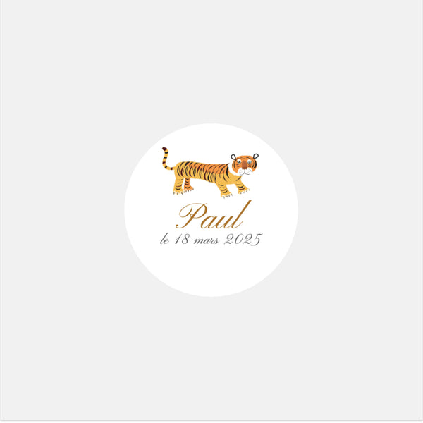 Stickers personnalisés naissance classique tigre
