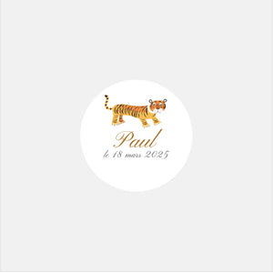 Stickers personnalisés naissance classique tigre