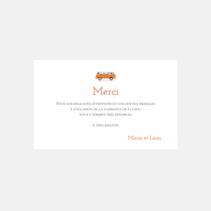 Carte de remerciement naissance Combi