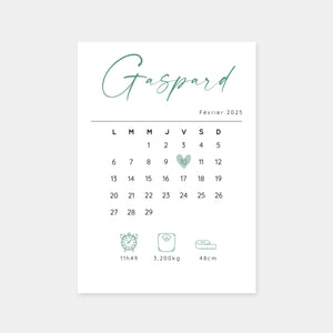 Faire-part de naissance calendrier 29 jours