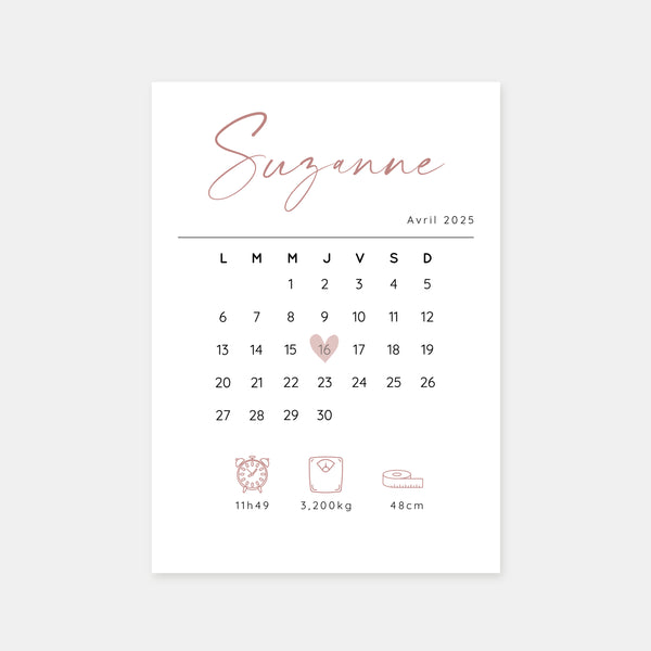 30-Tage-Kalender zur Geburtsanzeige