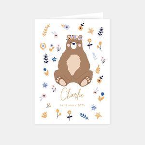 Faire-part de naissance ours fleuri