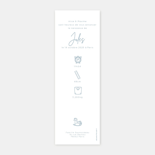 Birth announcement toy bookmark